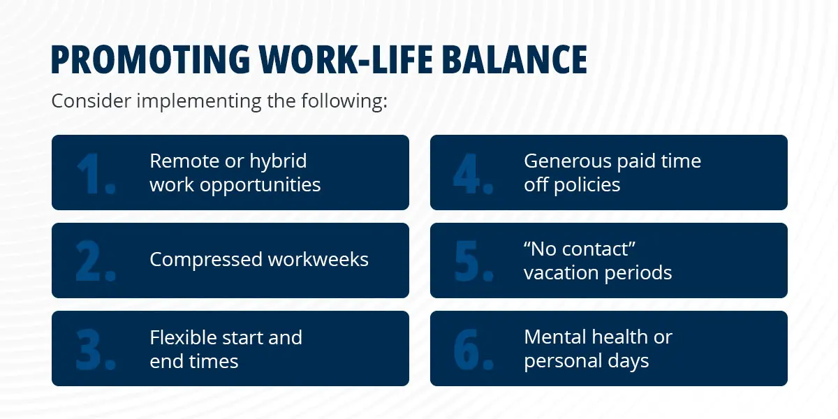Diagram laying out steps to achieve good work-life balance.