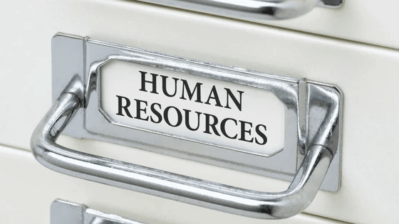 file cabinet handle with a human resources label