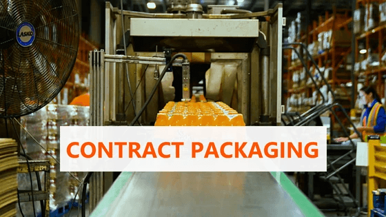 contract packaging text in front of a bottle assembly line
