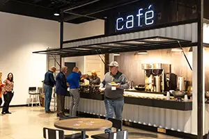 Guests visiting the cafe at the 2022 Keller Logistics Summit